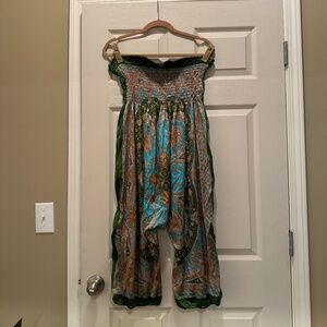 Green Silk Traditional Print Jumpsuit